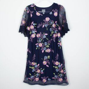 Rabbit Rabbit Rabbit Womens Floral Embroidered A Line Dress Size 8 Sheer Sleeves